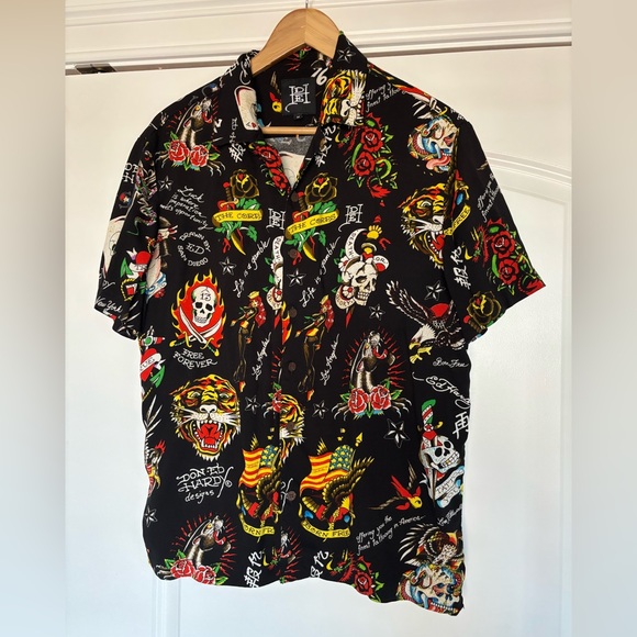 ED HARDY Bold Graphic Tattoo Men’s Short Sleeve Shirt,Skull,Rose,Tiger, Iconic,M - Picture 2 of 16